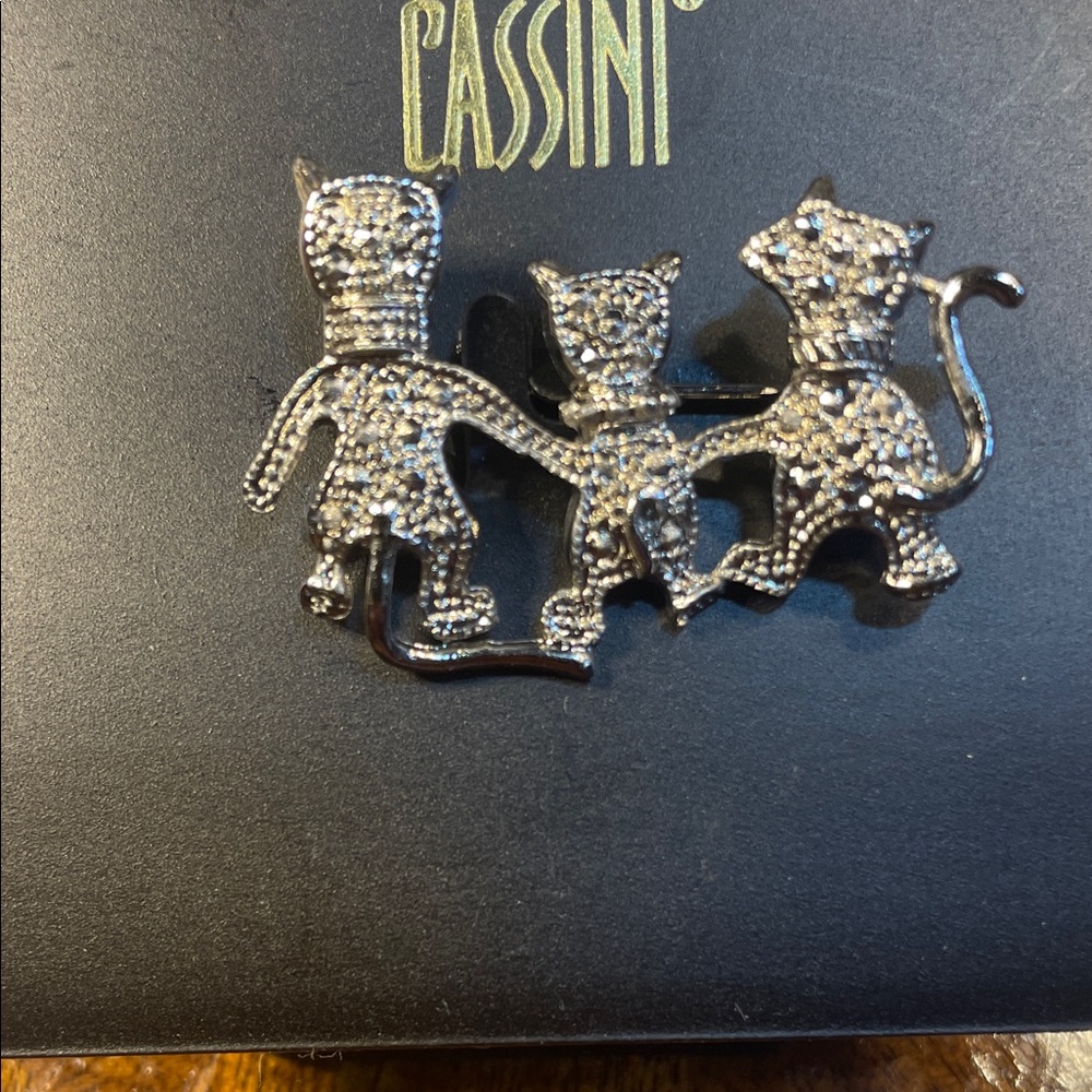 Silver Cat Trio Brooch vintage new PASSINI MADE IN THE USA